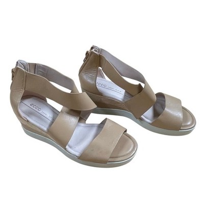 Ecco Shape Wedge Plateau Sandal Tan Women's Size 39 (US 8) Excellent Condition