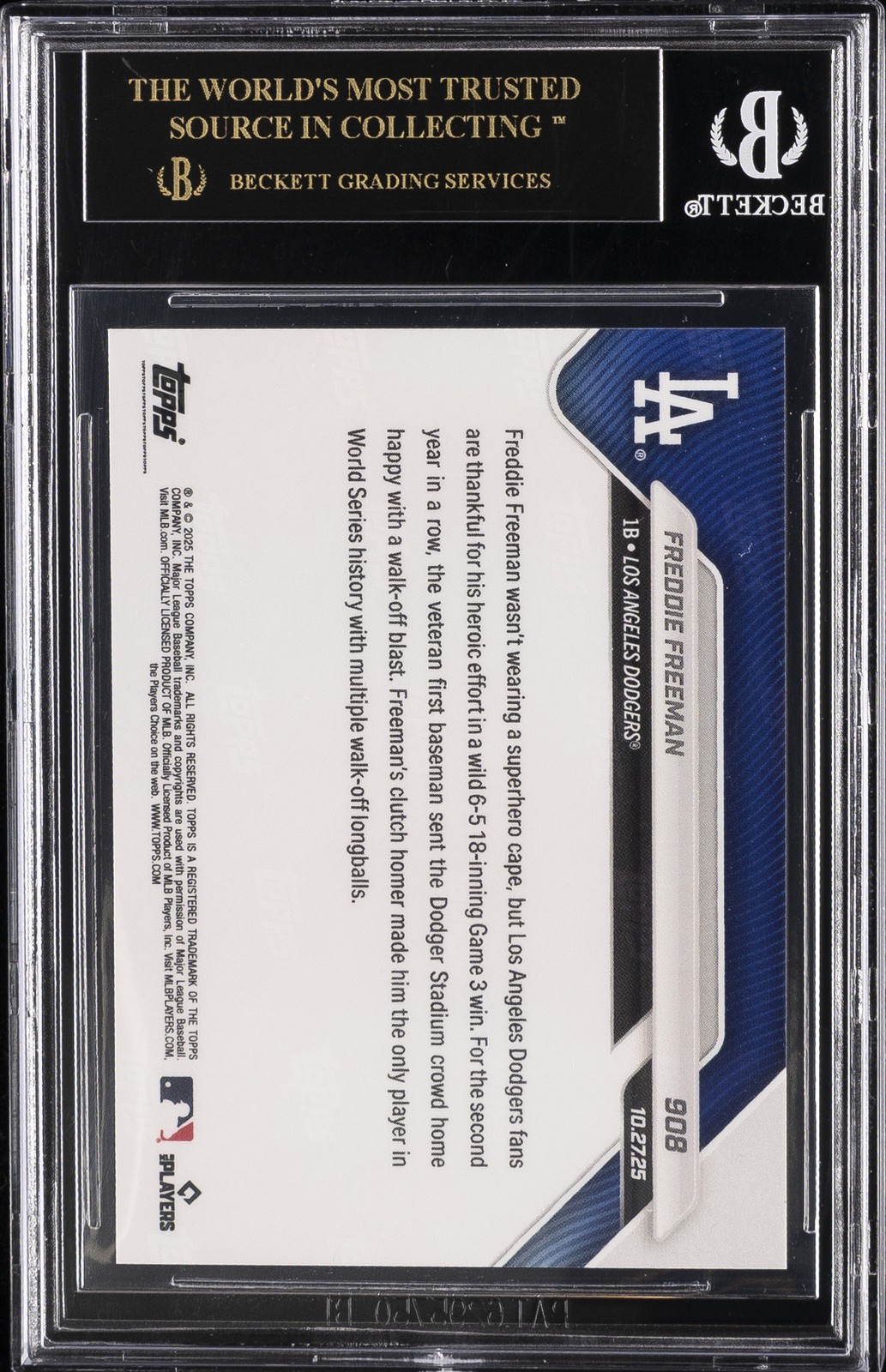 2025 TOPPS NOW #908 FREDDIE FREEMAN BGS 10 BLACK LABEL view 2