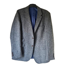 M&S Collection Luxury Moon Pure New Wool Overcoat Charcoal Herringbone Car Coat