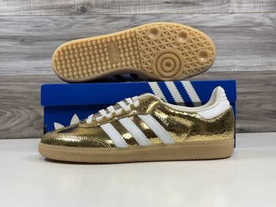 *NEW Women's Adidas Samba OG "Cracked Leather" Gold Metallic White | KI5719  | eBay