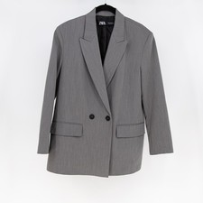 Zara Women's Double Breasted Oversized Lapel Collar Blazer Jacket Gray Small