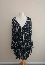 ASOS Monochrome Flare Dress with Sheer Sleeves Size 12