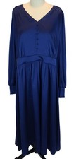 TALBOTS Satin Long Sleeve Midi A-Line Dress Size 12 NWT Navy Blue Brunch Shower