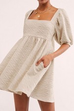 Free People Violet Mini Dress Beige Cream Textured Puff Sleeve Size S