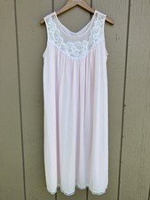 Vintage Miss Elaine Pink Sleeveless Nylon Nightgown Size Medium Union Made