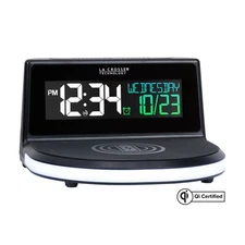  617-148V2 Black Wireless Charging Alarm Clock with Glowing LED Base