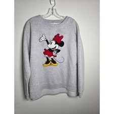 Disney Minnie Mouse Chenille Appliqu Sweatshirt Grey Heather High-Low Hem XL