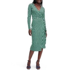 Diane von Furstenberg Target Green Geometric Wrap Dress Long Sleeve Midi Small