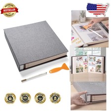 Large Grey Linen Self-Adhesive Photo Album - 120 Acid-Free Pages
