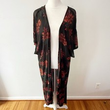 Torrid Women Mesh Floral Open Duster Kimomo Top Size 1/2 Dark Romance Whimsigoth