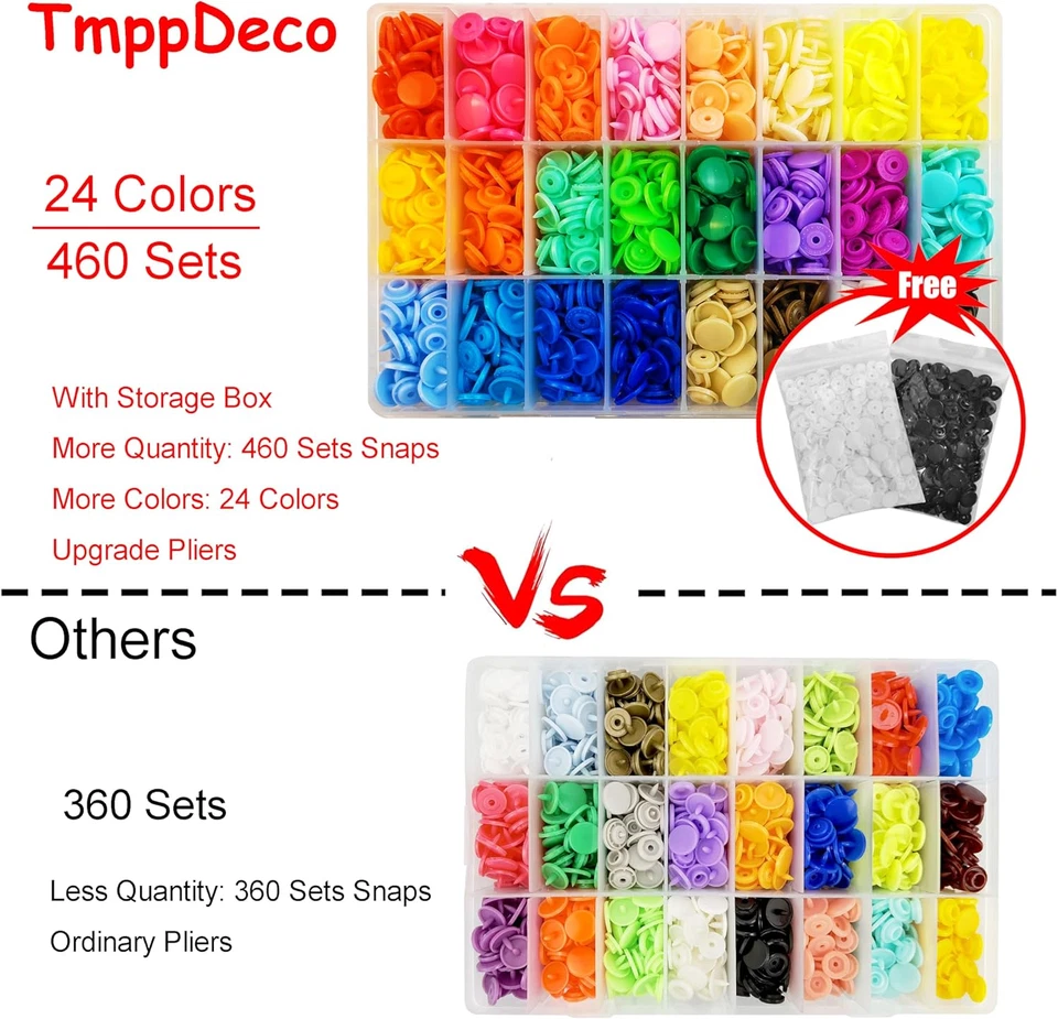 Plastic Snaps with Snap Pliers, 460 Sets 24-Colors Snap Buttons for Sewing, Snap - Image 3 of 4