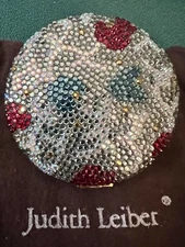 STUNNING JUDITH LEIBER 2 1/4” PAVE COLORFUL CRYSTALS COMPACT NEVER USED VTG
