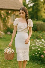 House of Harlow 1960 x Revolve Womens Midi Skirt Medium Ivory Milkmade Cottage