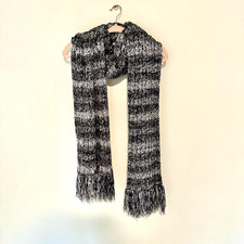 Unisex Cable Knit Scarf Handmade Travel Size Acrylic 74"x 24" Marled Gray Stripe