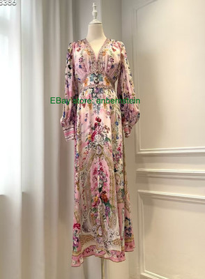 CAMILLA 2026 Spring and Summer 100%Silk Printed V-Neck Elastic Waist Dress