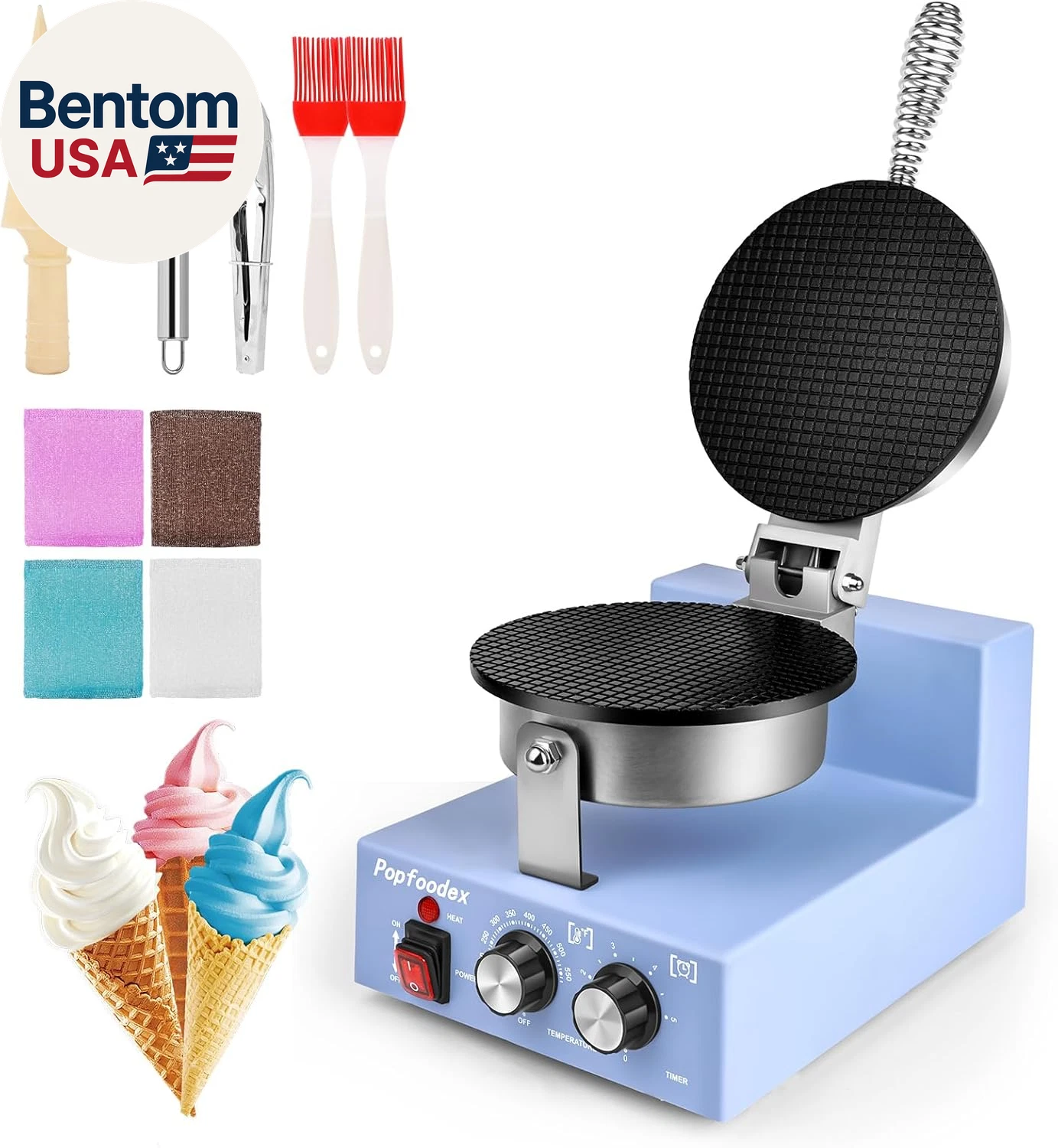 Commercial Waffle Cone Maker - 1200W Commercial Ice Cream Cone Maker W/ 8’’ Non-