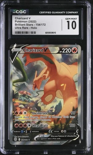 POKEMON CGC 10 2022 SWSH Brilliant Stars Charizard V 154/172 Alt Art *9010
