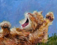 Cat Painting ORIGINAL Ginger Cat Art Tabby Oil Artwork Animal Wall Art by Muura