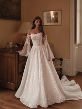 Detachable Sleeves Lace A-line Wedding Dress Strapless Bridal Gown For Bride
