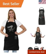 Elegant Black Rhinestone Salon Apron - 3 Pocket Design for Professional Stylists