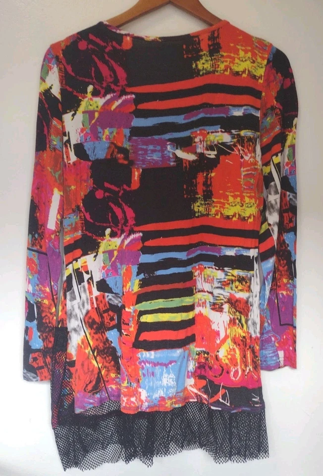 VTG 80s Glam Punk Mesh Lace Pop Art Top L Fishnet Ruffle Clubwear - Image 2 of 4