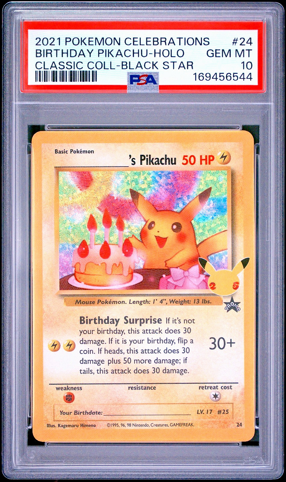 2021 Pokemon Celebrations Birthday Pikachu #24 PSA 10 GEM MINT