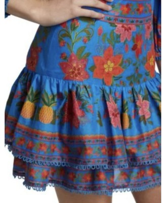 Farm Rio Tapestry Mini Skirt Women s Size XS Tropical Ruffle Floral Resort