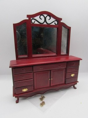 Dollhouse Miniature Wood Dresser With Mirror - Missing Drawer Pulls