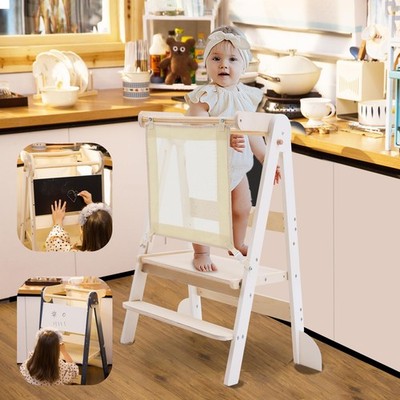 Foldable Toddler Standing Tower,2-Adjustable Height Kids Step Stool,Wooden Ki...