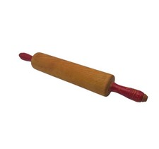 Vintage Wooden Rolling Pin Red Handles 70s Patina Retro Cottage Farmhouse