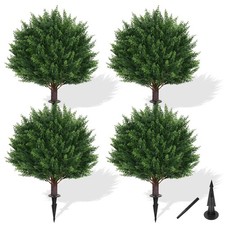 Grooy Artificial Set of 4 UV Resistant Cedar Topiary 24IN, Ball 4pc