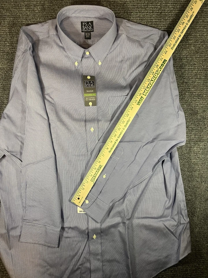 Jos A Banks NWT Long Sleeve Blue Checkered Button Down Shirt 18 1/2-35 Traveler - Image 3 of 4