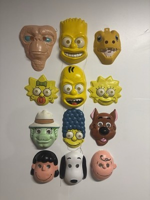 Vtg Halloween Plastic Mask The Simpsons Huge  Lot Ben Cooper Peanuts ET Set Rare