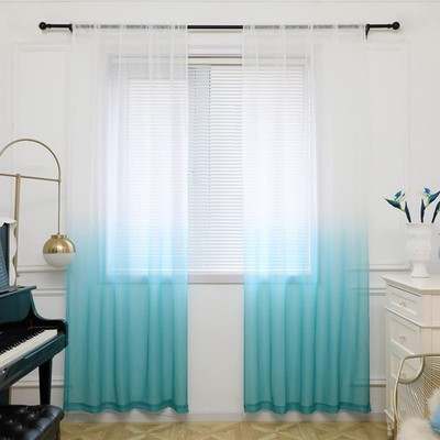 PHILEASY Blue Gradient Sheer Curtains 52x63 2 Panels Rod Pocket