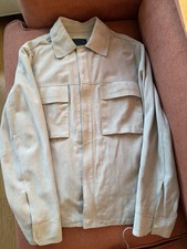 Zara Leather Collection Suede Shirt Jacket Taupe Beige Goat Leather Size M 