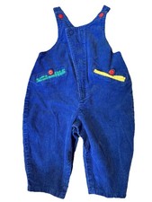 Vintage 80s Pattiwack Corduroy Overalls 12M   Blue Baby Romper USA Bright Color