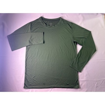 Real Essentials Mens Large Green Performance Long Sleeve Shirt Dry Fit Athletic