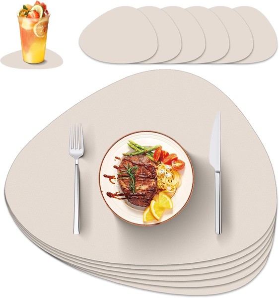 Tischsets Abwaschbar Kunstleder 6Er Set Doppelseitig Beige FüR KüChe 6 StüCk-image