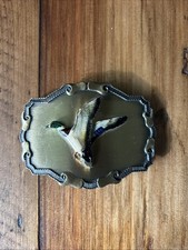 Vintage Brass Belt Buckle 1978 Mallard Duck In Flight Raintree Made in USA