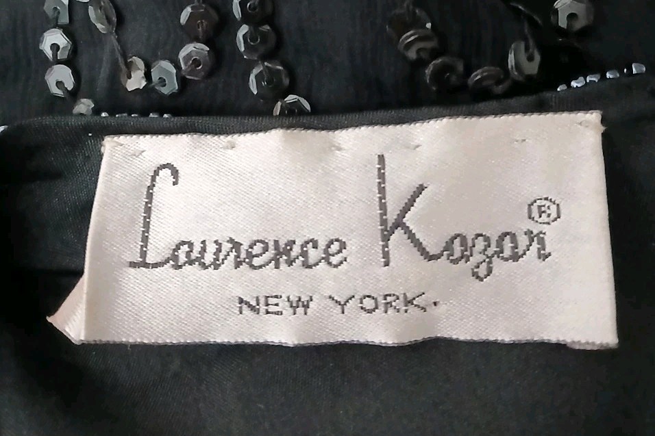 Laurence Kazar Vintage Top Size M 100% Silk Beaded Sequin Black Lined Blouse 