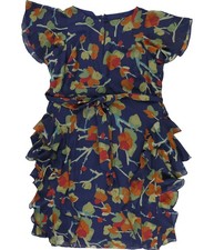Ralph Lauren Belted Floral Georgette Dress Blue 16W