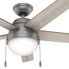 Hunter Fan 46 inch Matte Silver Indoor Ceiling Fan with Light and Pull Chain