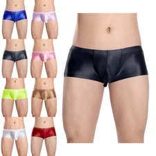Mens Pants Oil Shorts Glossy Thong Underpants Boxer Briefs Trunks Underwear