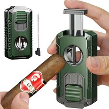 Triple Jet Lighter With V  Hole Puncher Adjustable Flame Windproof
