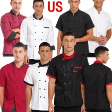 Chef Men Uniform Short Sleeve Kitchen Service Coat Jacket Button Down Shirts
