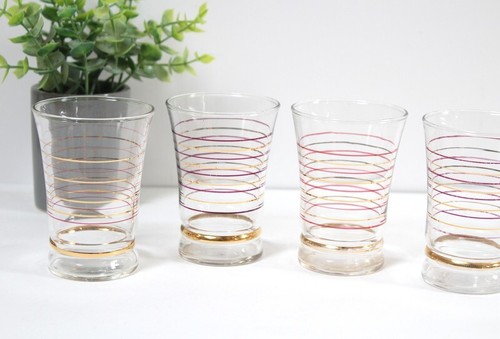 4 Verres Art Déco filets rouges et dorés - Picture 3 of 6