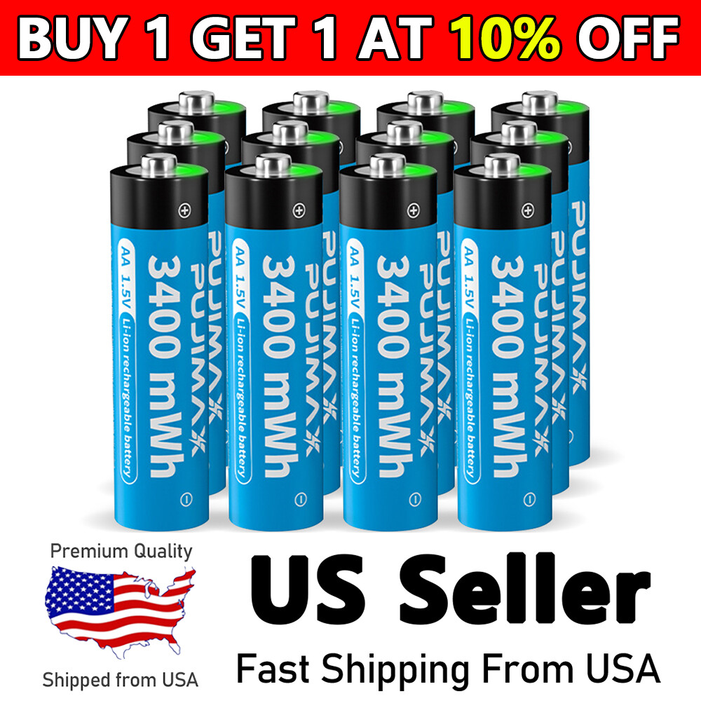 AA Battery 1.5V Rechargeable AA Batteries High Capacity USA 12 PACK