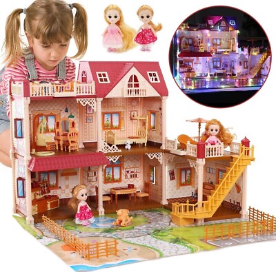 CUTE STONE Flashing Light Dollhouse Dream House w/  2 Dolls -NEW -DAMAGED BOX