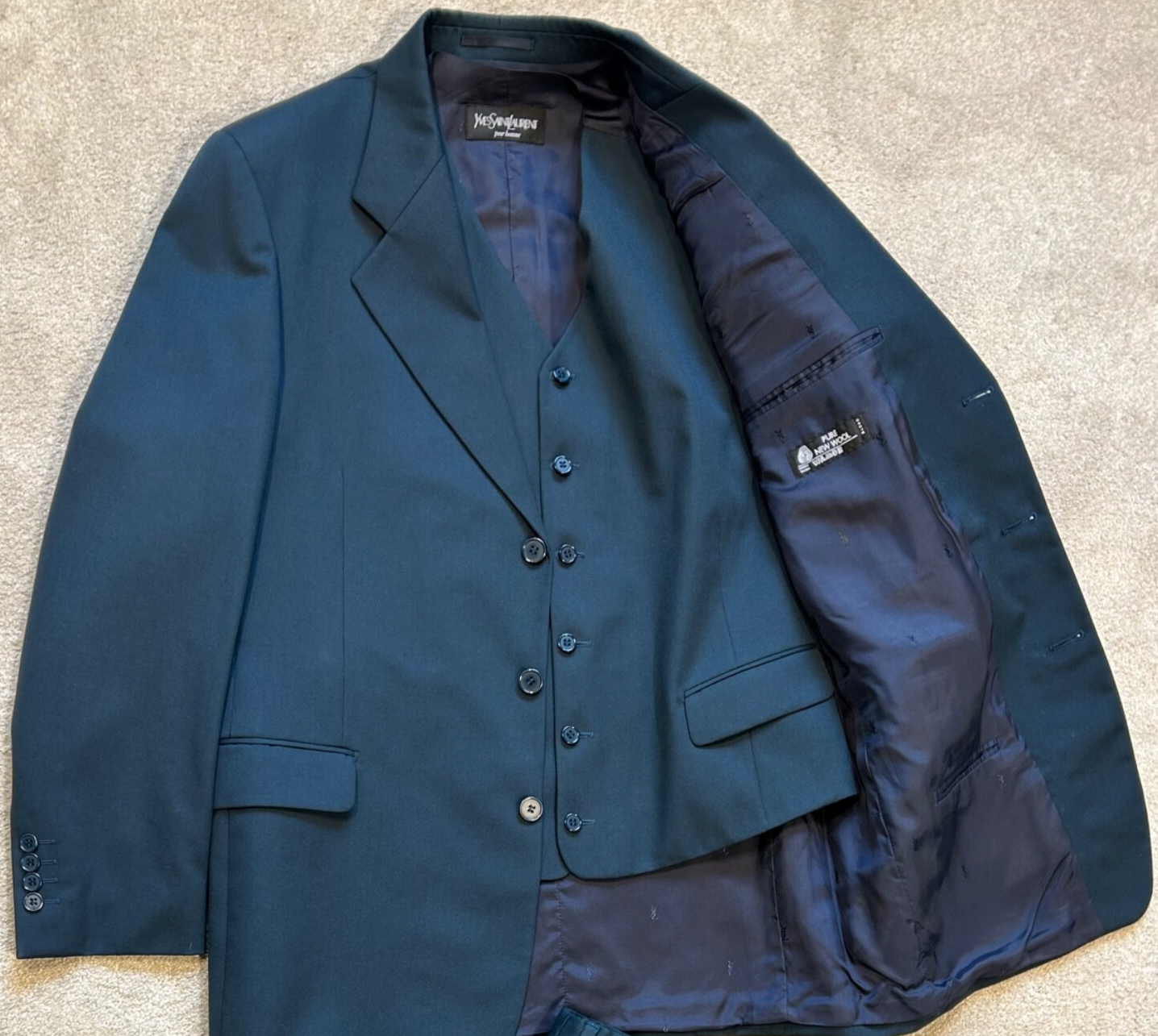 Blazer uomo YSL giacca e gilet lana verde UK circonferenza petto 42 YVES SAINT LAURENT