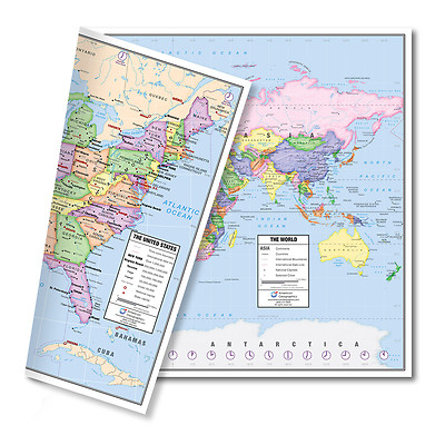 US and World Desk Map, (13'' x 18'' Laminated) Lighthouse Geographics